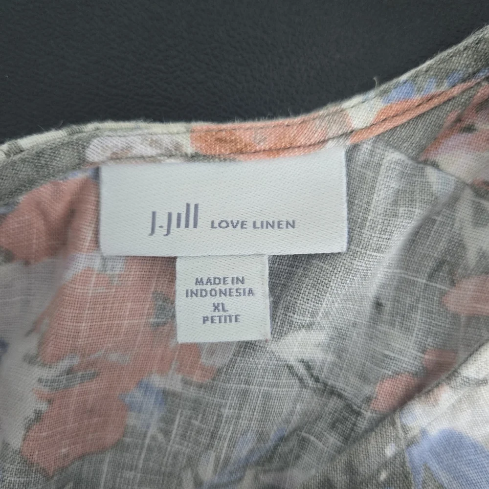 J Jill Love Linen Womens Floral Caraway Dress XL Petite Green Bloomcore Beachy - Picture 5 of 8